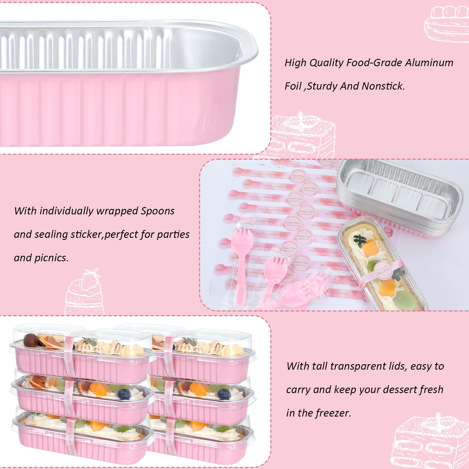 JuneHeart Mini Loaf Pans with Lids and Spoons, 100 Pack, Pink, 6.8oz, Rectangular Aluminum Foil Baking Pans - CookCave