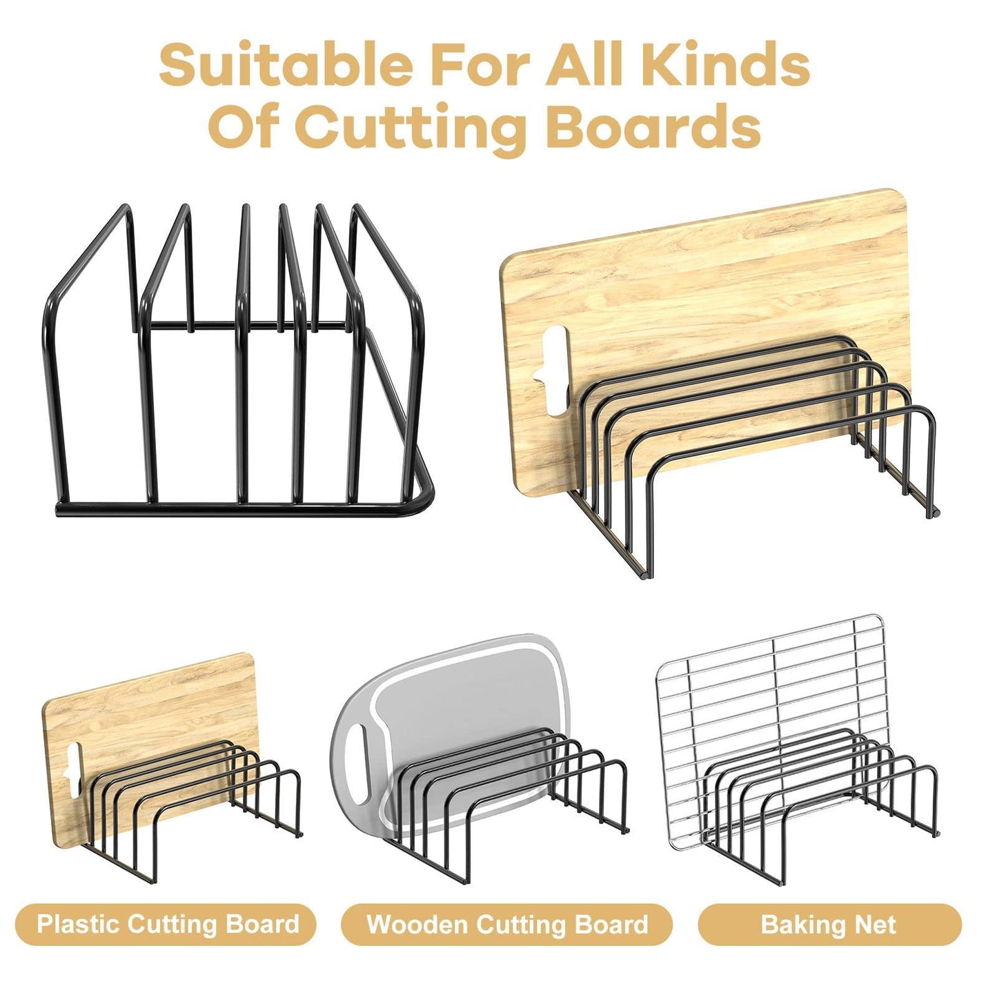 Fikoksol Cutting Board Organizer, [2-Pack] Cutting Board Holder Rack Baking Cookie Pan Sheets Cooling Small Racks Storage Stand for Kitchen Cabinet Countertop Bakeware Storage Organizer Metal Black - CookCave