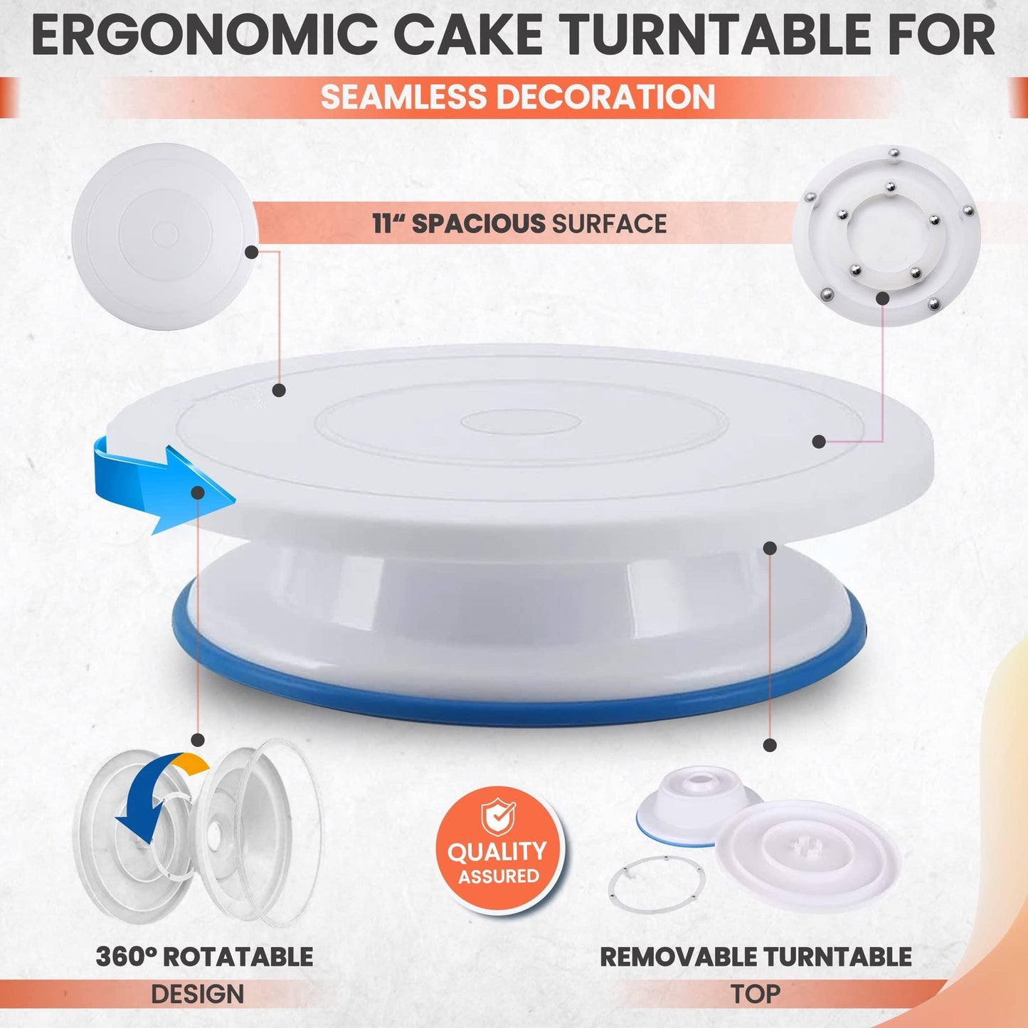 RFAQK 35PCs Cake Turntable and Leveler-Rotating Cake Stand with Non Slip pad-7 Icing Tips and 20 Bags- Straight & Offset Spatula-3 Scraper Set -EBook-Cake Decorating Supplies Kit -Baking Tools - CookCave