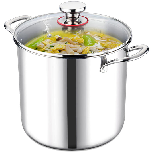 LIANYU 12 Quart Stock Pot with Lid, 18/10 12 QT Stainless Steel Soup Pot, Tri-Ply Heavy Duty large Canning Pasta Pot, Big Deep Pot for Cooking, Nonstick Induction Stockpot with Measuring Mark - CookCave
