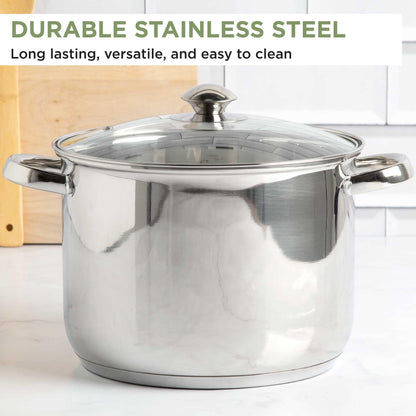 Ecolution Stainless Steel Stock Pot with Encapsulated Bottom Matching Tempered Glass Steam Vented Lids, Made Without PFOA, Dishwasher Safe, 8-Quart, Silver - CookCave