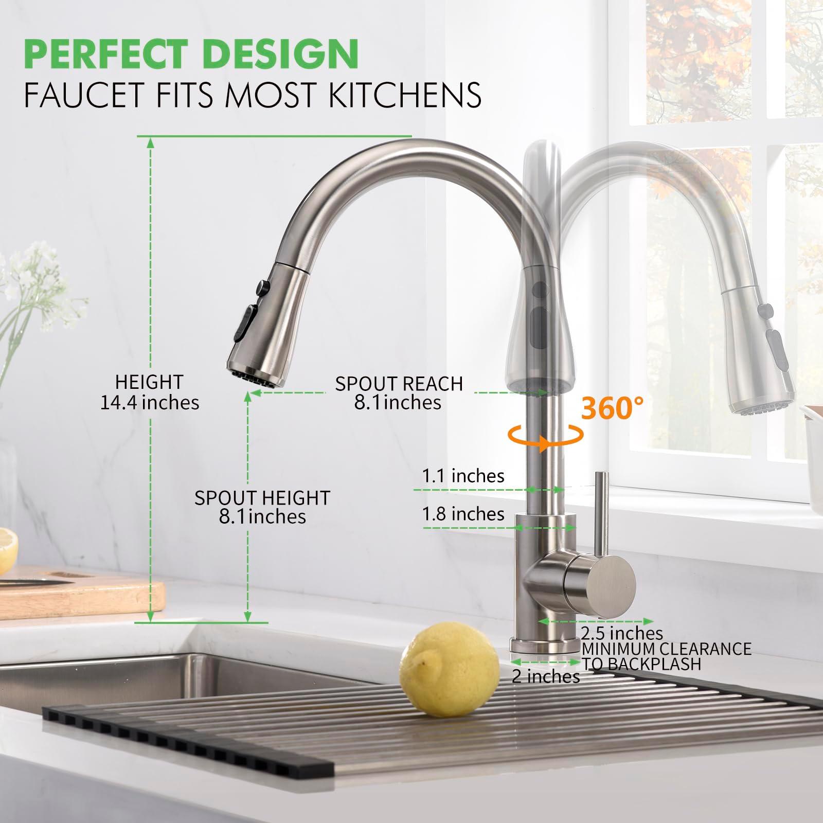 VFAUOSIT Kitchen Faucets, Kitchen Sink Faucet with Pull Down Sprayer Brushed Nickel Stainless Steel Modern High Arc Single Handle Single Hole Pull Out Kitchen Faucet for Bar Laundry RV Utility Sink - CookCave