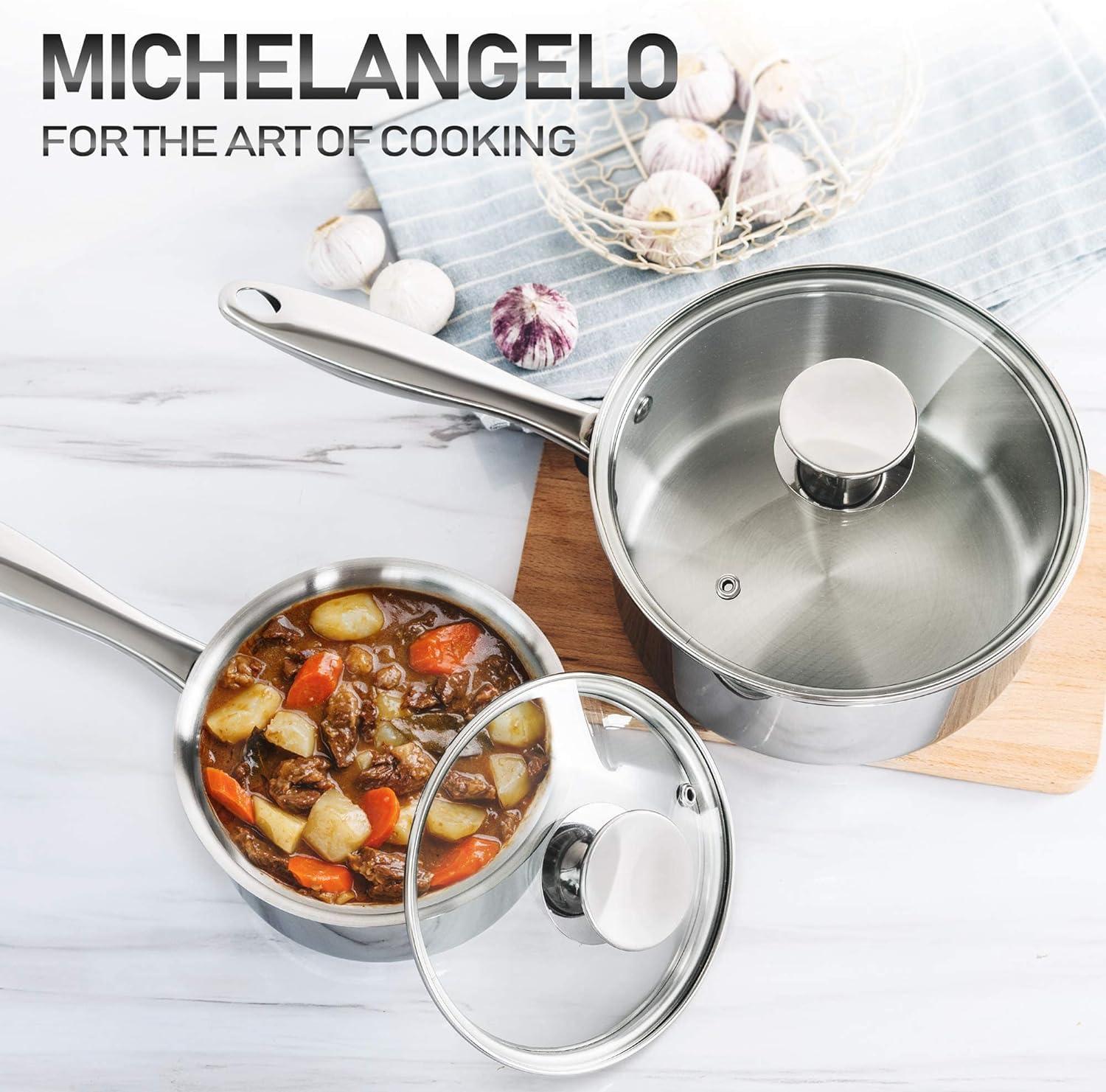 MICHELANGELO 2 Piece Stainless Steel Saucepan Set - 1Qt & 2Qt, Premium German Technology Sauce Pans, Induction Compatible 18/10 Stainless Steel - CookCave