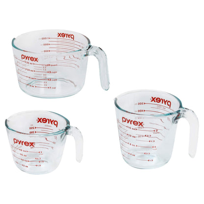 Pyrex 3 Piece Measuring Cup Set, Includes 1, 2, and 4 Tempered Glass Liquid Measuring Cups, Dishwasher, Freezer, Microwave, and Oven Safe, Essential Kitchen Tools - CookCave