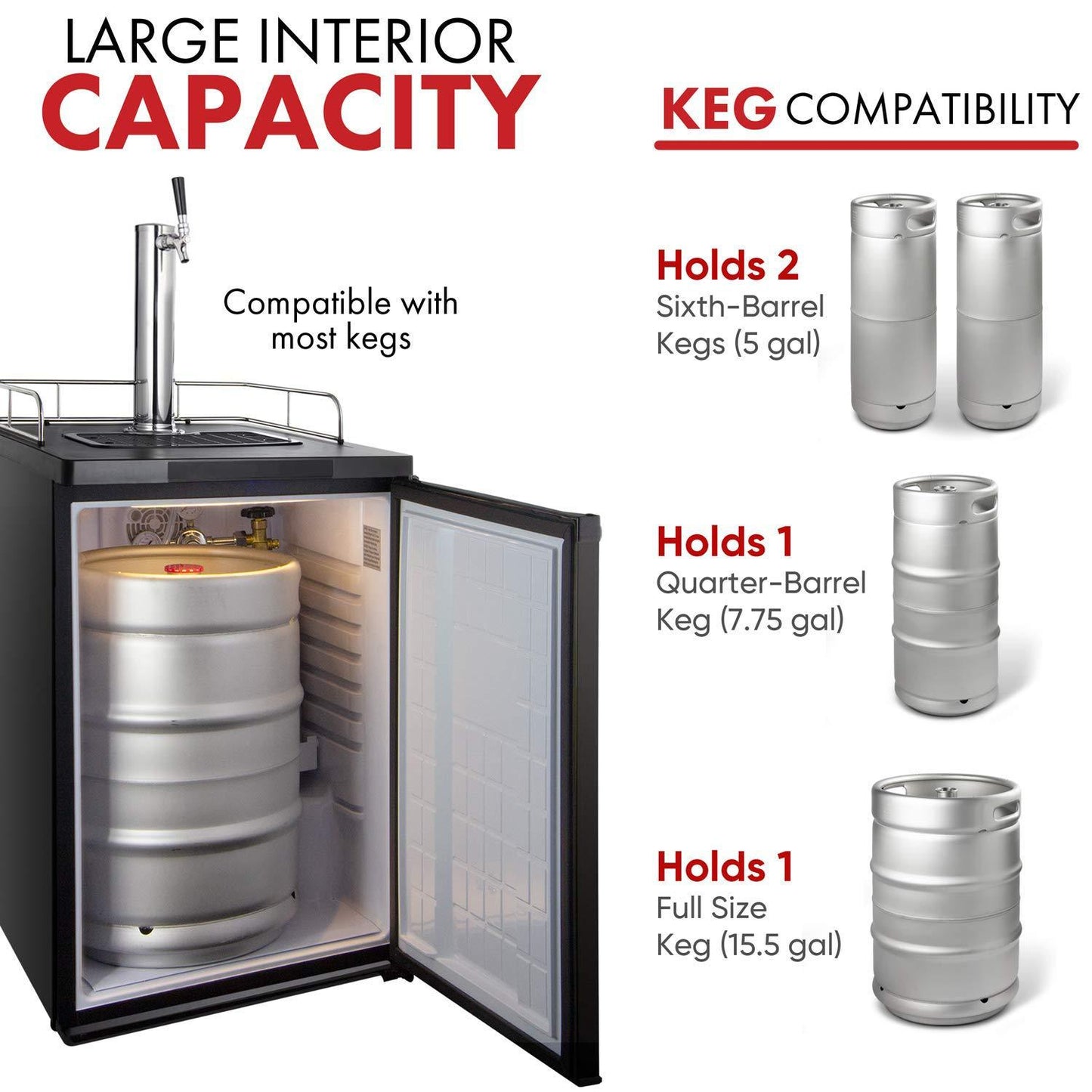 Kegco Kegerator Full Size Keg Refrigerator - Single Faucet - D System, Stainless Steel - CookCave