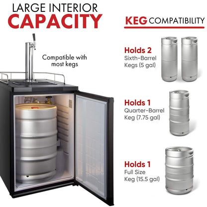 Kegco Kegerator Full Size Keg Refrigerator - Single Faucet - D System, Stainless Steel - CookCave