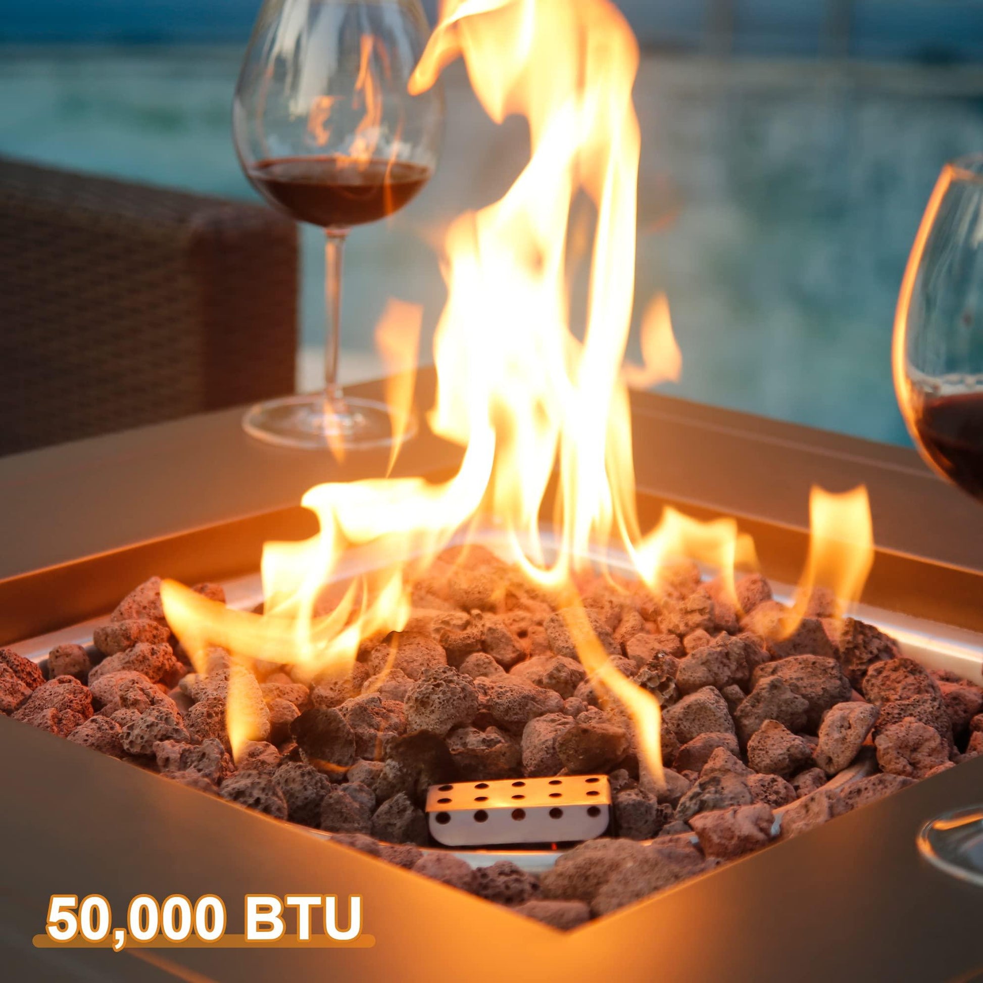 BALI OUTDOORS Gas FirePit Table 28 Inch Propane Fire Pit Table 50,000 BTU with Free Lava Rock and Tabletop Lid, Square Outdoor Table for Patio and Garden - CookCave