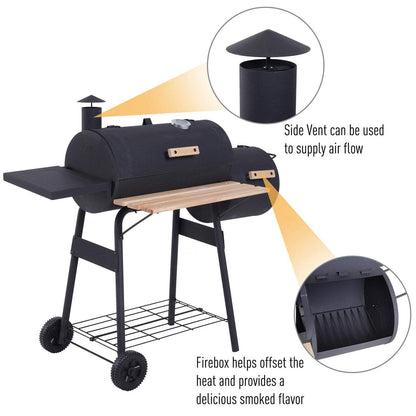 Portable Backyard Charcoal BBQ Grill and Offset Smoker Combo Backyard with Wheels Steel 48 Inch - CookCave