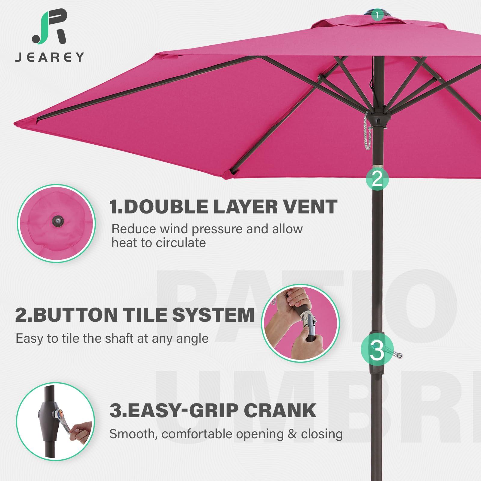 JEAREY 7.5FT Patio Umbrella Market Table Umbrella with 6 Sturdy Ribs, Push Button Tilt/Crank Outdoor Umbrella for Garden, Deck, Backyard, Pool and Beach,Rose Pink - CookCave