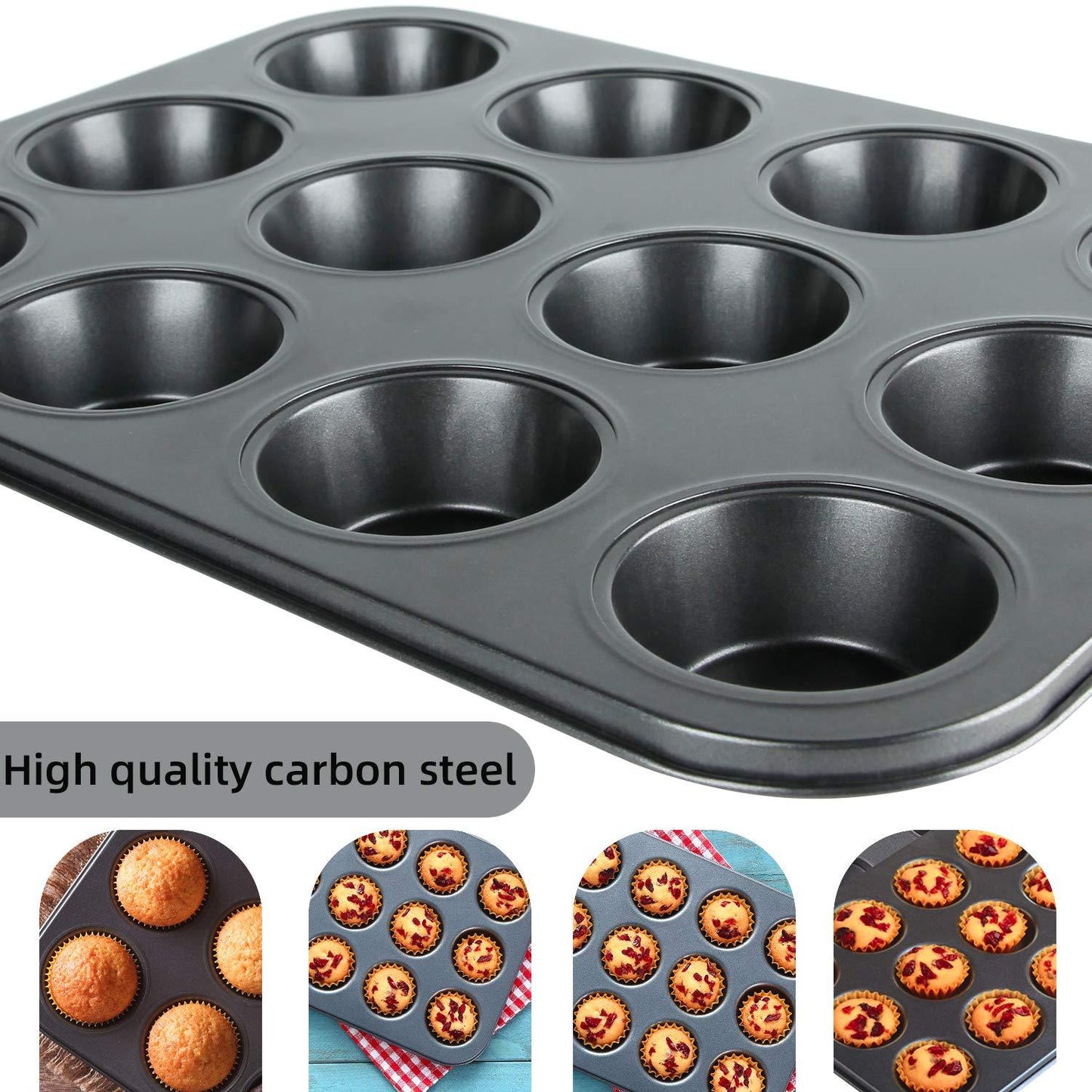 Muffin Pan, 12 Cupcake Pan, 2 Sets of Nonstick Brownie Bakeware Muffin Tin, Cupcake Tray, Baking Pan for Kitchen Oven, Black 13.9 x 10.5 x 1.2 inches - CookCave