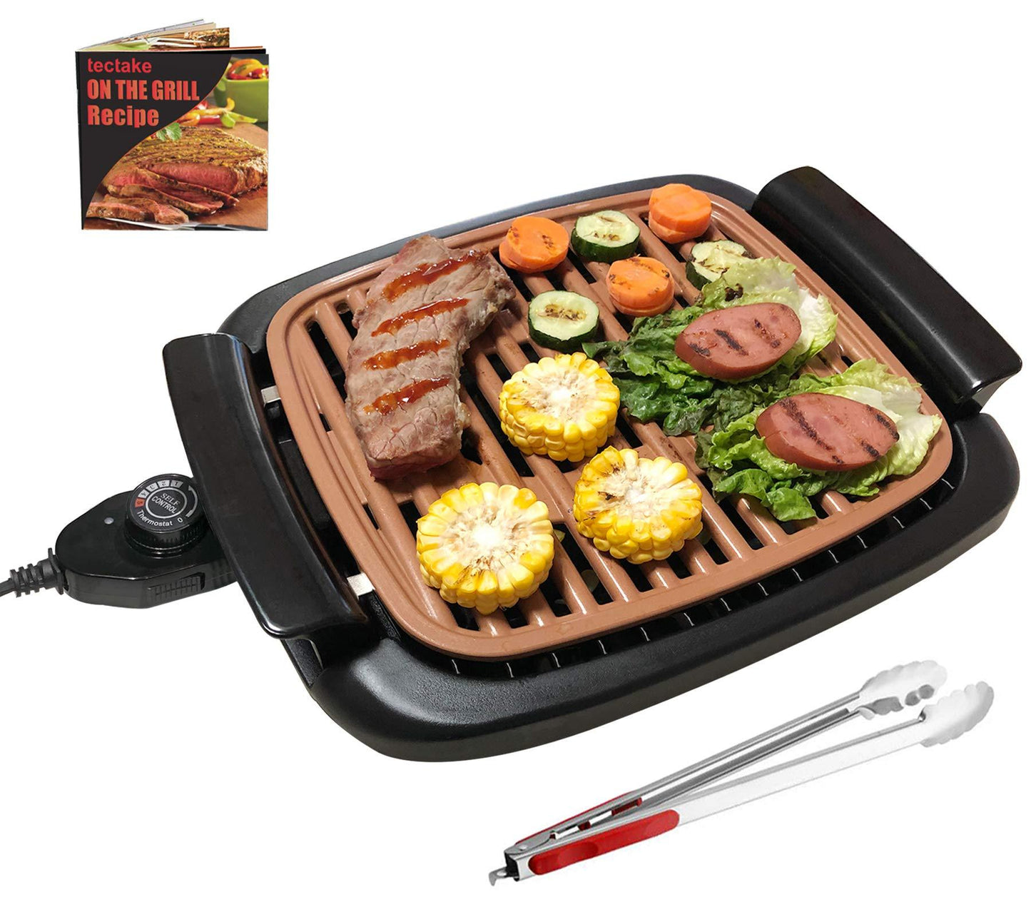 Nonstick Electric Indoor Smokeless Grill - Portable BBQ Grills with Recipes, Fast Heating, Adjustable Thermostat, Easy to Clean, 21" X 11" Tabletop Square Grill with Oil Drip Pan, Black - CookCave