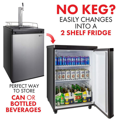 Kegco Kegerator Full Size Keg Refrigerator - Single Faucet - D System, Stainless Steel - CookCave