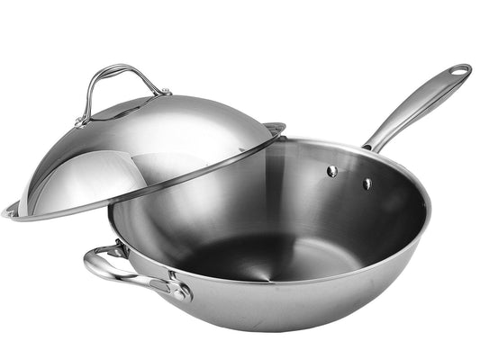 Cooks Standard Wok Multi-Ply Clad Stir Fry Pan, 13" with High Dome lid, Silver - CookCave