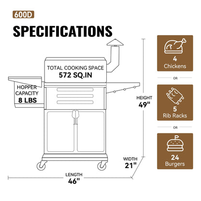 Z GRILLS Wood Pellet Grill Smoker with PID Technology, Auto Temperature Control, Direct Flame Searing Function, 572 sq in Cooking Area for Outdoor BBQ, 600D, Bronze - CookCave