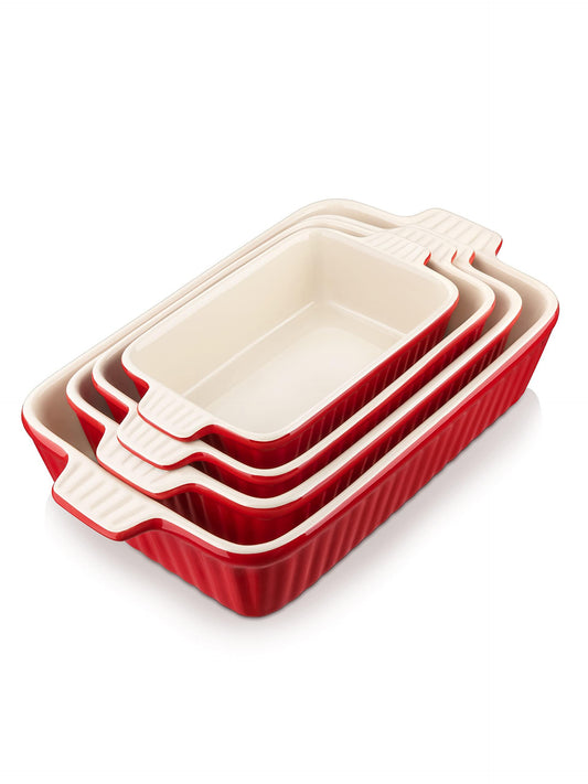 Bakeware Set of 4, MALACASA Porcelain Baking Pans Set for Oven, Casserole Dish, Ceramic Rectangular Baking Dish Lasagna Pans for Cooking Cake Pie Dinner Kitchen, Red (9.5"/11.25"/12.75"/14.5") - CookCave