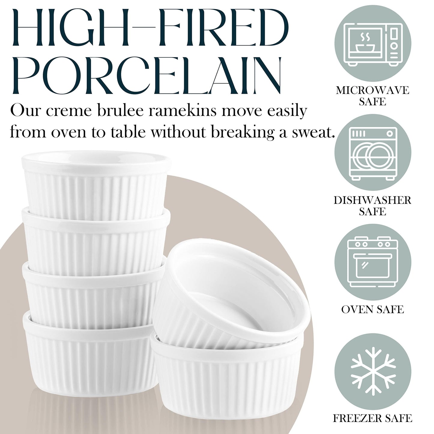 Bellemain Creme Brulee 4 oz Ramekins | Mini Casserole Dish Set, Charcuterie Bowls, Pot Pie Baking Dishes, Souffle Cups, Soy Sauce Bowls | Fluted Porcelain Bowls, Oven Safe to 500F, Set of 6 (White) - CookCave