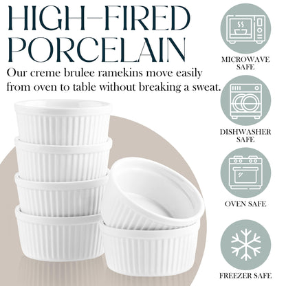 Bellemain Creme Brulee 4 oz Ramekins | Mini Casserole Dish Set, Charcuterie Bowls, Pot Pie Baking Dishes, Souffle Cups, Soy Sauce Bowls | Fluted Porcelain Bowls, Oven Safe to 500F, Set of 6 (White) - CookCave