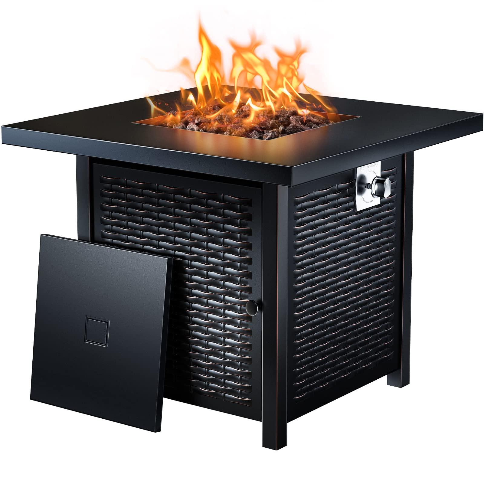 Ciays Propane Fire Pits 32 Inch Outdoor Gas Fire Pit, 50,000 BTU Steel Fire Table with Lid and Lava Rock, Add Warmth and Ambience to Gatherings and Parties On Patio Deck Garden Backyard, Black - CookCave