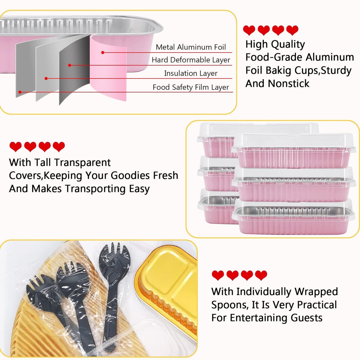 LNYZQUS Mini Loaf Pans With Lids 50 Pack, 6.8oz Rectangle Aluminum Foil Baking Pans Tins Containers,Disposable Ramekins Baking Cups Muffin Tins Cupcake Cups For Mini Cake Bread Loaf -Pink - CookCave