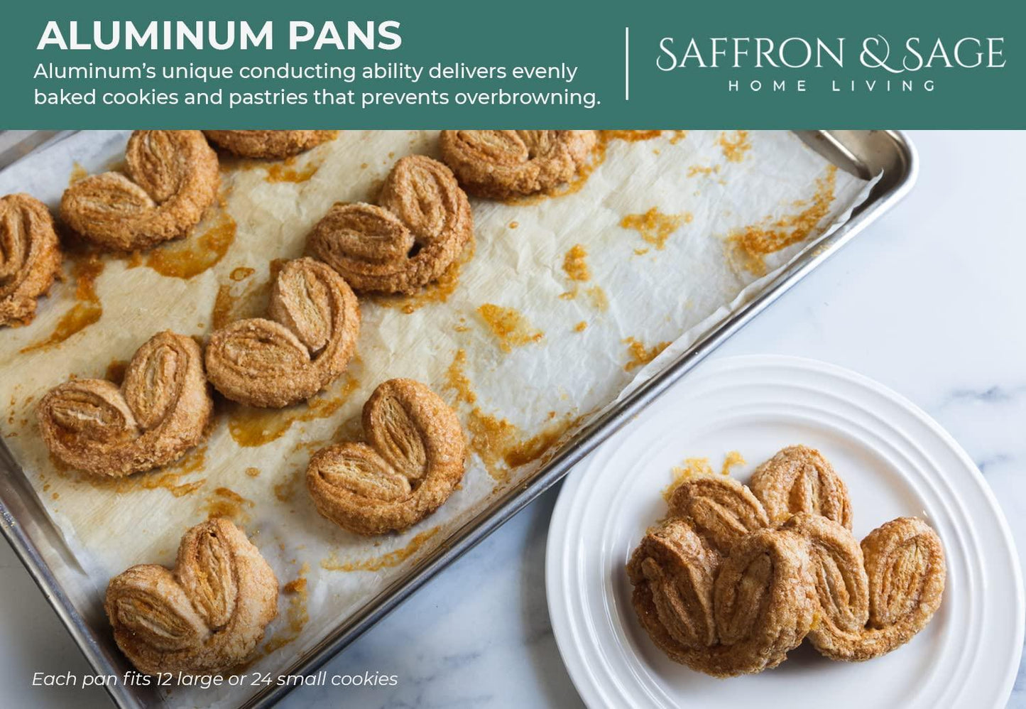 Commercial Quality Cookie Sheet Pan - 2 Pack Aluminum Half Sheet Baking Pan by Saffron & Sage Home Living - This 13x18 Baking Sheet Set is Rust & Warp Resistant, Heavy Duty, of Thick Gauge - CookCave