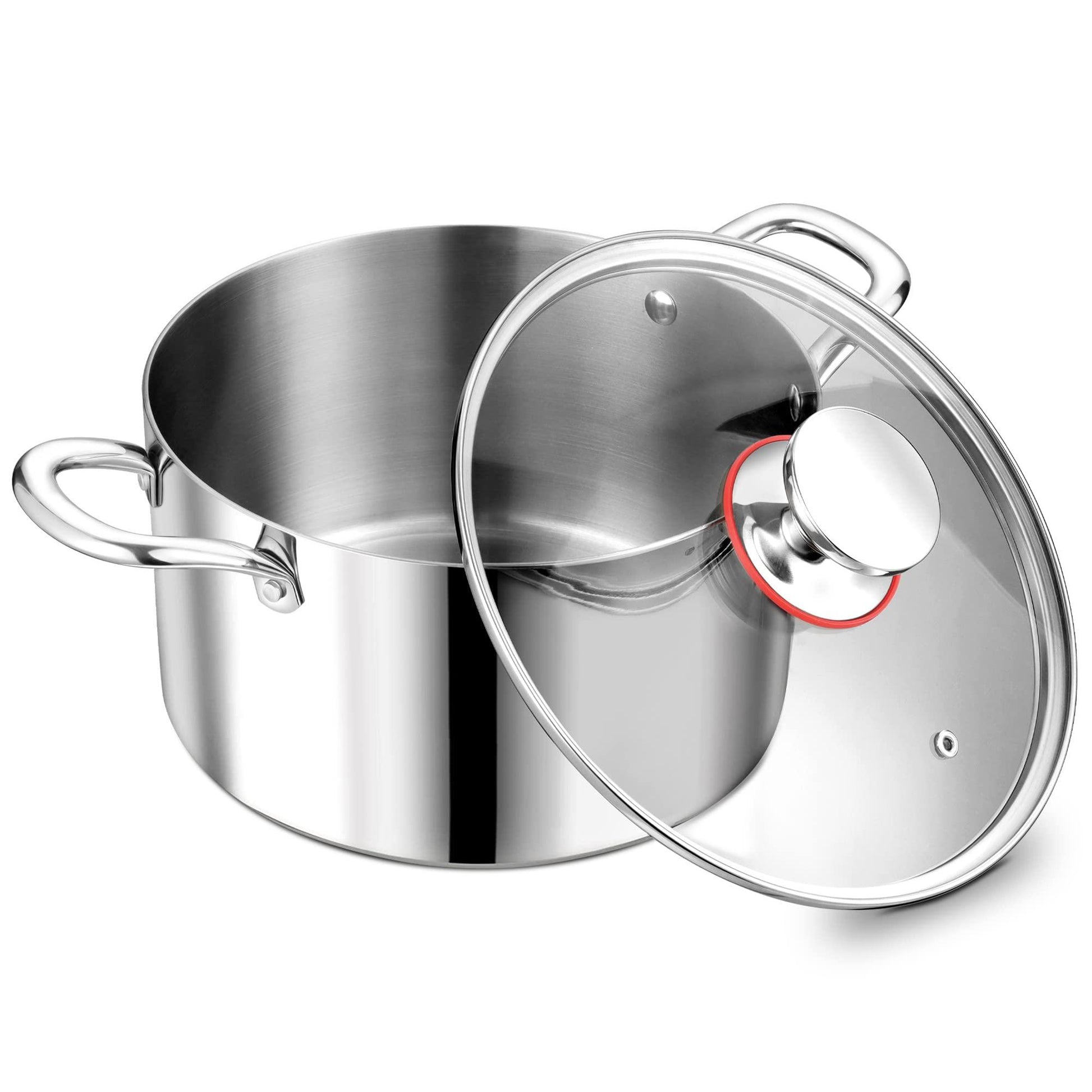 P&P CHEF Tri-Ply Stainless Steel Stockpot (5 QT), Large Stock pot with Visible Lid for Soup Pasta Vegetable, Induction Cooking Pot for All Stoves, Heavy-Duty Pot with Double Handle, Dishwasher Safe - CookCave