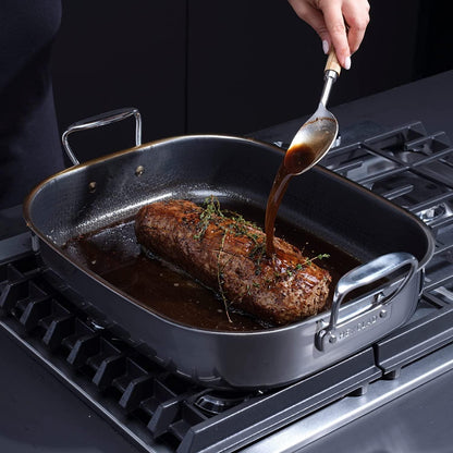 HexClad Hybrid Nonstick Roasting Pan with Rack, Dishwasher and Oven Friendly, Compatible with All Cooktops - CookCave