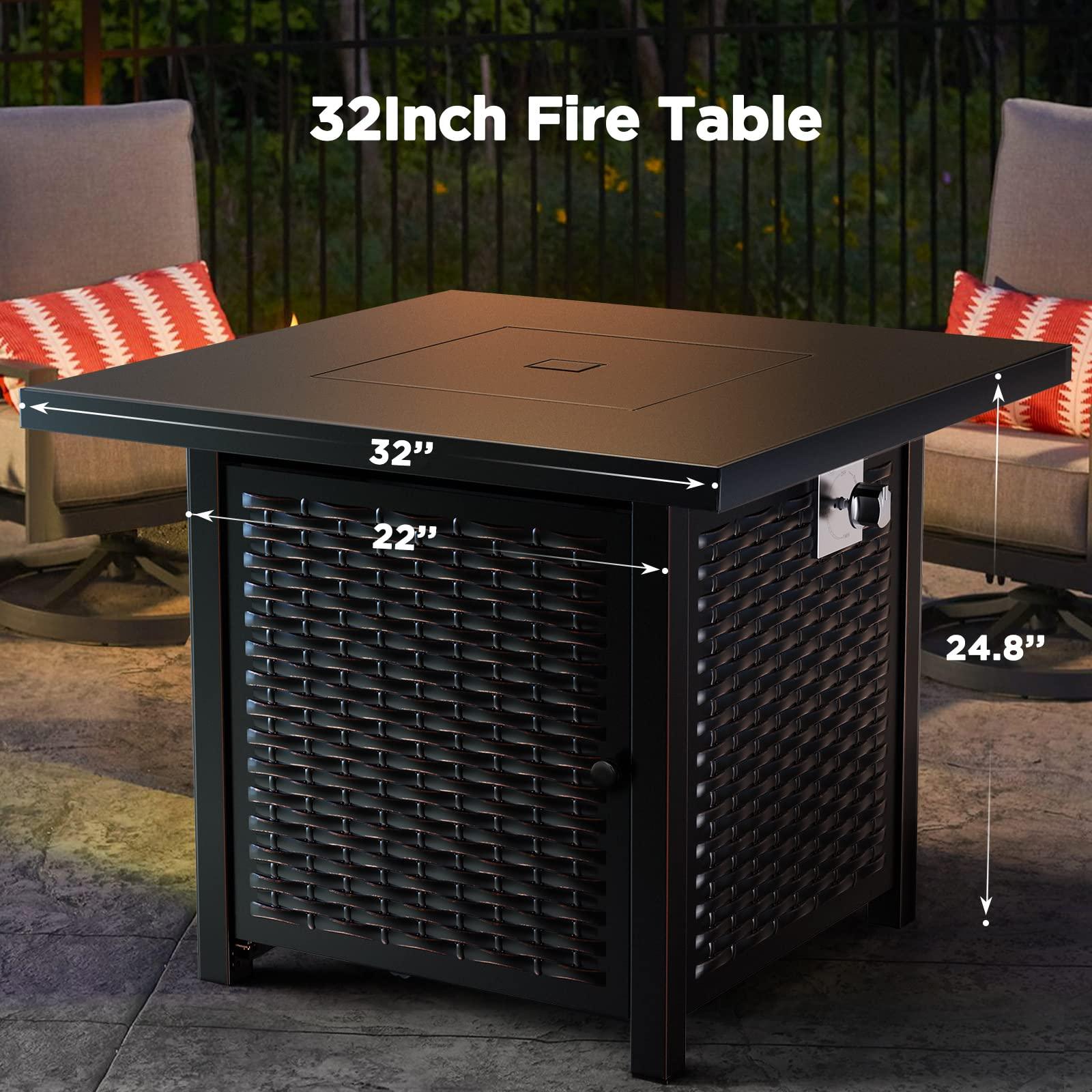 Ciays Propane Fire Pits 32 Inch Outdoor Gas Fire Pit, 50,000 BTU Steel Fire Table with Lid and Lava Rock, Add Warmth and Ambience to Gatherings and Parties On Patio Deck Garden Backyard, Black - CookCave