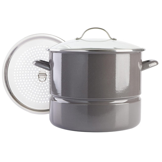 Kenmore Broadway 16-Quart Steamer Stock Pot - Graphite Grey - CookCave
