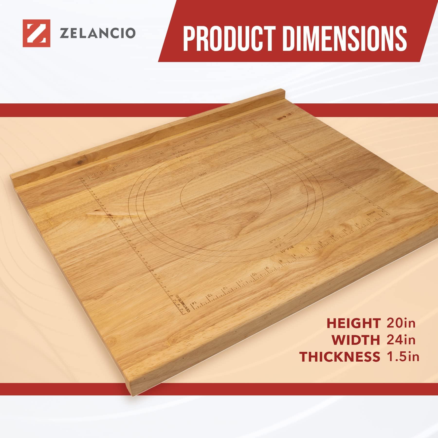 Zelancio Reversible Wooden Pastry Board - 24" x 20" Pastry Board with Engraved Ruler and Pie Board Template, Features Front and Back Counter Lip - CookCave