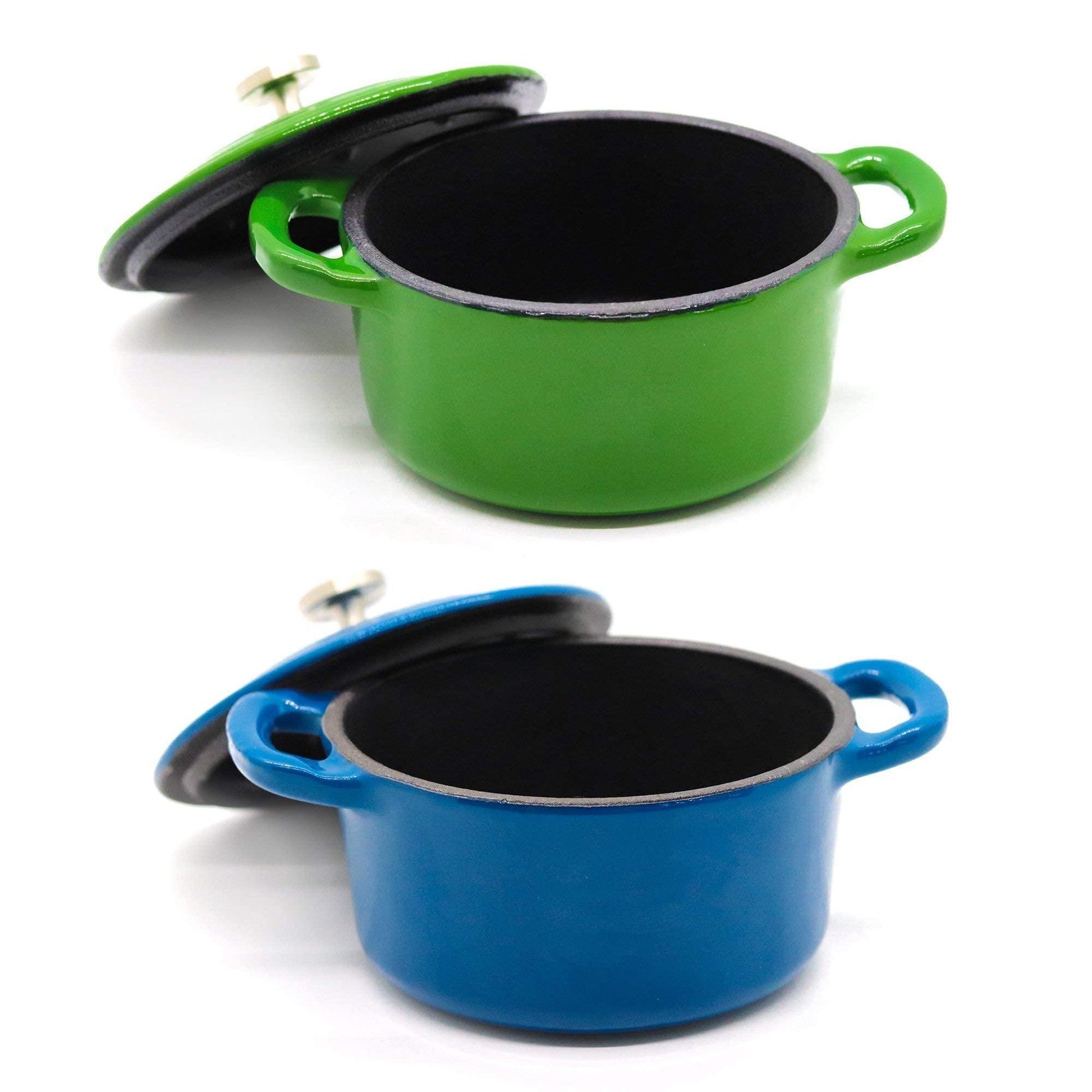 RJ Legend 8.5 oz. Mini Cocotte with Lid, Set of 3 Small Dutch Oven for Baking, Enameled Cast Iron Ramekin, 0.25 Quart, Blue/Green/White, 3pcs - CookCave