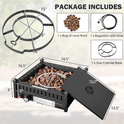 Tangkula Portable Tabletop Propane Fire Pit, Patiojoy 40,000 BTU Table Top Fireplace with Simple Ignition System, Adjustable Flame, Square Propane Firepit Bowl for Outdoors, Fit 2” Umbrella Hole Table - CookCave