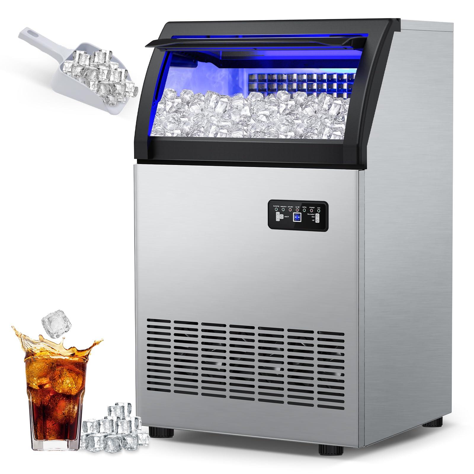 Commercial Ice Maker Machine 200LBS/24H with 55LBS Ice Capacity Bin, 72Pcs Clear Ice Cubes Ready in 11-20Mins, Stainless Steel Under Counter Freestanding Ice Machine for Home Party Bar, Restaurant - CookCave