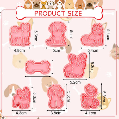 8 Pcs Dog Cookie Cutters with Plunger Stamps Set 3D Puppy Bone Shape Biscuit Cutter Funny Cartoon Cookie Stamps Stamped Embossed Dog Cookie Cutters for Treats DIY Cookie Cake Baking Supplies - CookCave