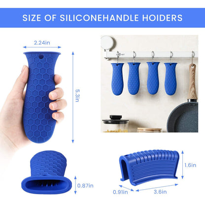 8 Pieces Silicone Hot Handle Holder Non Slip Pot Holders Cover Assist Hot Pan Handle Rubber Heat Resistant Pot Sleeve Grip Cookware Handle for Frying Cast Iron Skillet Metal Pan (Blue) - CookCave