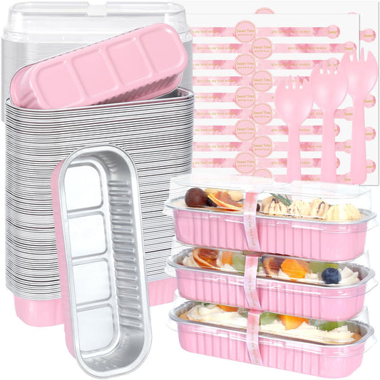 JuneHeart Mini Loaf Pans with Lids and Spoons, 100 Pack, Pink, 6.8oz, Rectangular Aluminum Foil Baking Pans - CookCave