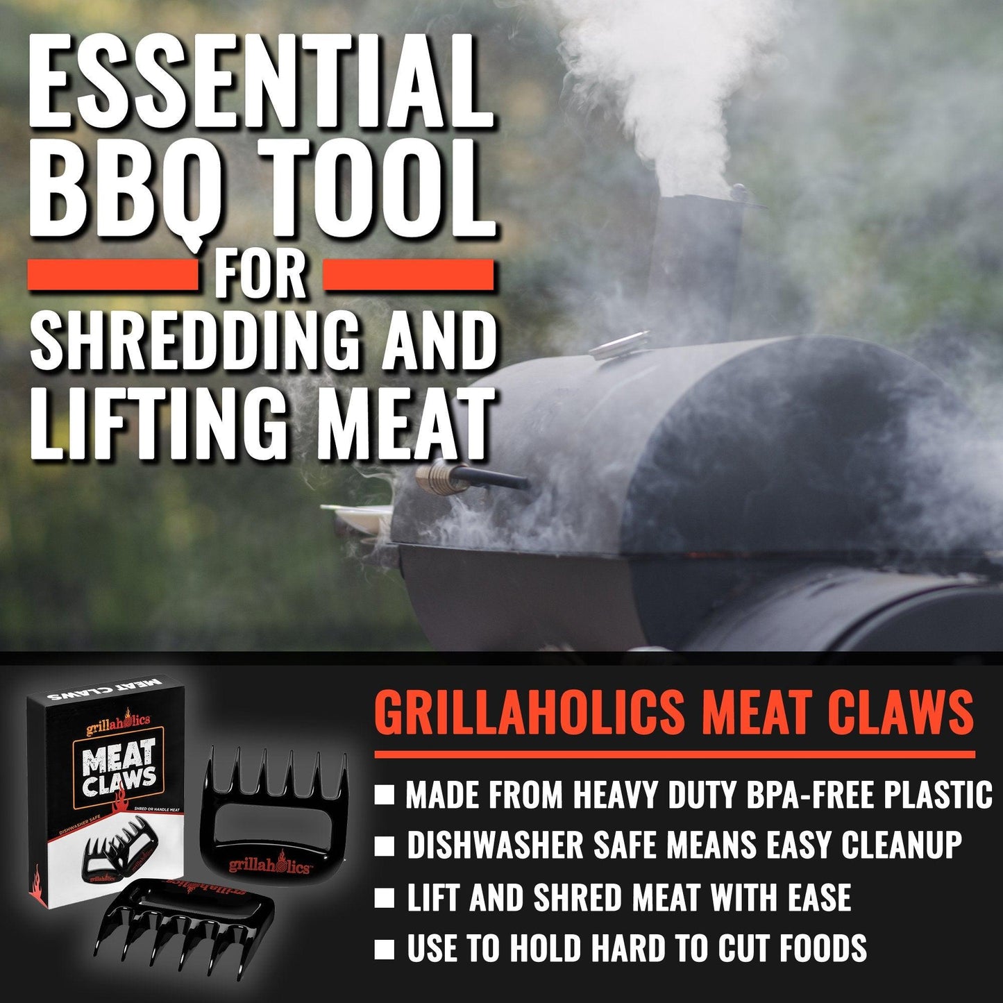 Grillaholics BBQ Meat Shredder Claws - Wolverine Style Ultra-Sharp Blades Quickly Lift Handle & Shred Meats - Best Dishwasher Safe Bear Claw Pulled Pork Meat Shredders in BBQ Grill Accessories (Black) - CookCave