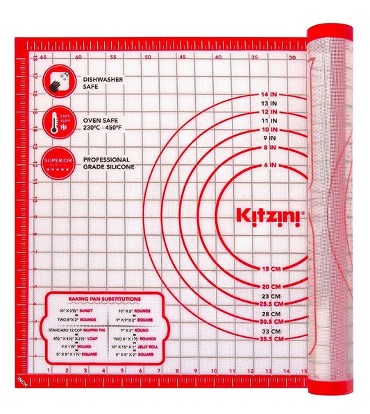 Kitzini Silicone Pastry Mat. Non Slip Baking Mat. BPA-Free Silicone Baking Sheet. Extra Large Silicone Mats for Baking, Rolling Pastry, Dough, Pizza & Cookies. Kneading Mat - 28 x 20 inches - CookCave