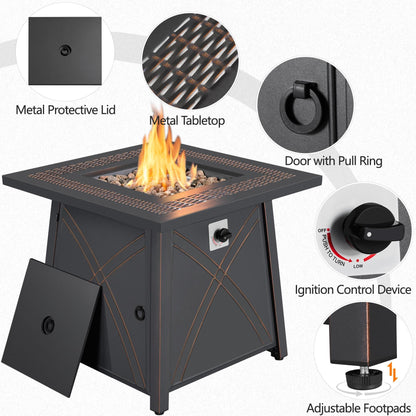 Yaheetech 28 inch Outdoor Gas Fire Pit Table 50,000 BTU Propane Fire Pit with Lid and Lava Rocks, Multifunctional 2 in 1 Gas Firepit for Patio/Backyard/Deck/Party, CSA Certification, Copper - CookCave