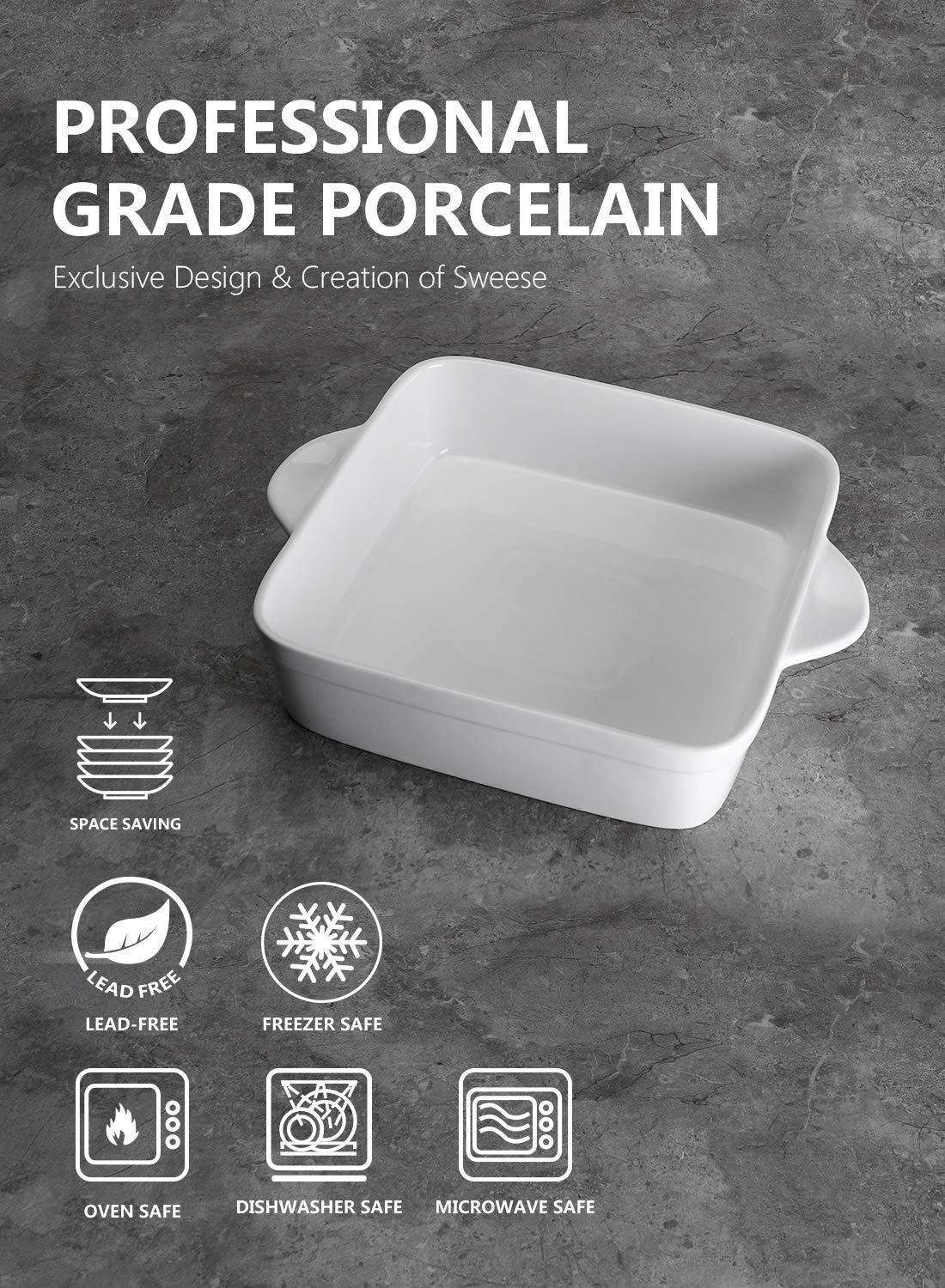 Sweese 8x8 inch Square Porcelain Baking Dish with Double Handles - Non-Stick Oven Casserole Pan for Brownie, Lasagna, Roasting - Great for Serving or Cooking - CookCave