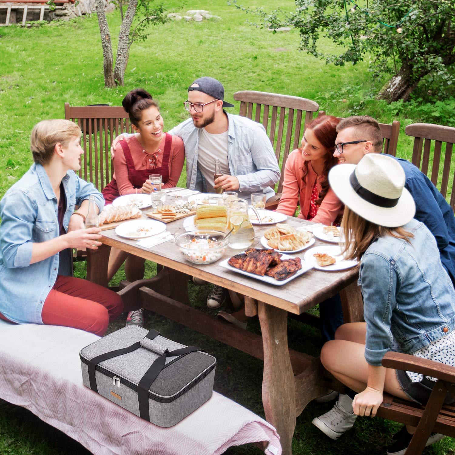 LUNCIA Insulated Casserole Carrier for Hot or Cold Food, Lasagna Lugger Tote for Potluck Parties/Picnic/Cookouts, Fits 9"x13" Baking Dish, Grey - CookCave