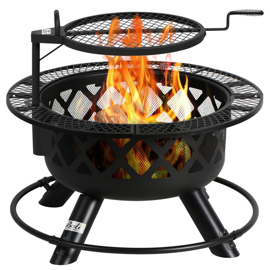 BALI OUTDOORS Wood Burning Fire Pit with Quick Removable Cooking Grill, Black, 32in - CookCave