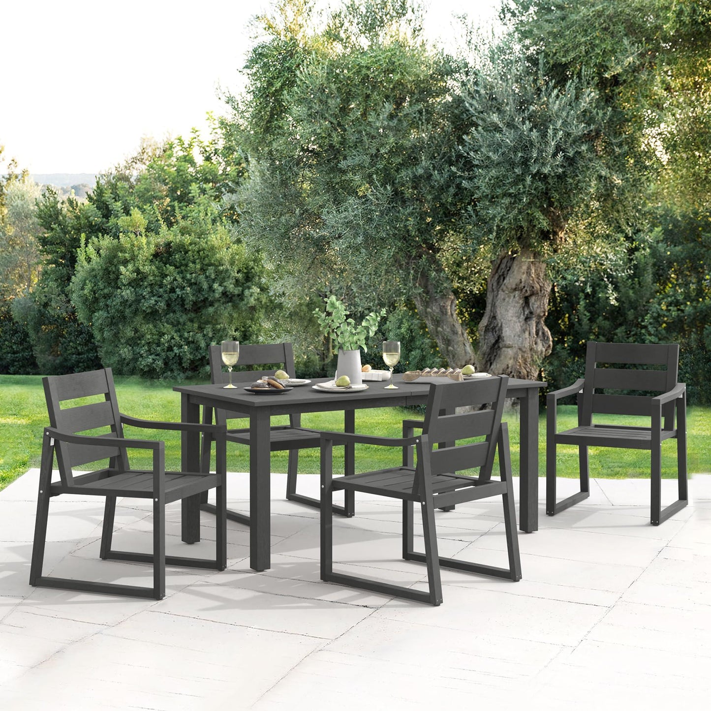 Cozyman HDPS Outdoor Patio Dining Set, 7-Piece, All Weather Outdoor Table and Chairs, Resin Outdoor Kitchen Furniture Dining Sets for Outdoor Indoor, Patio, Lawn, Garden, and Backyard, Dark Gray - CookCave