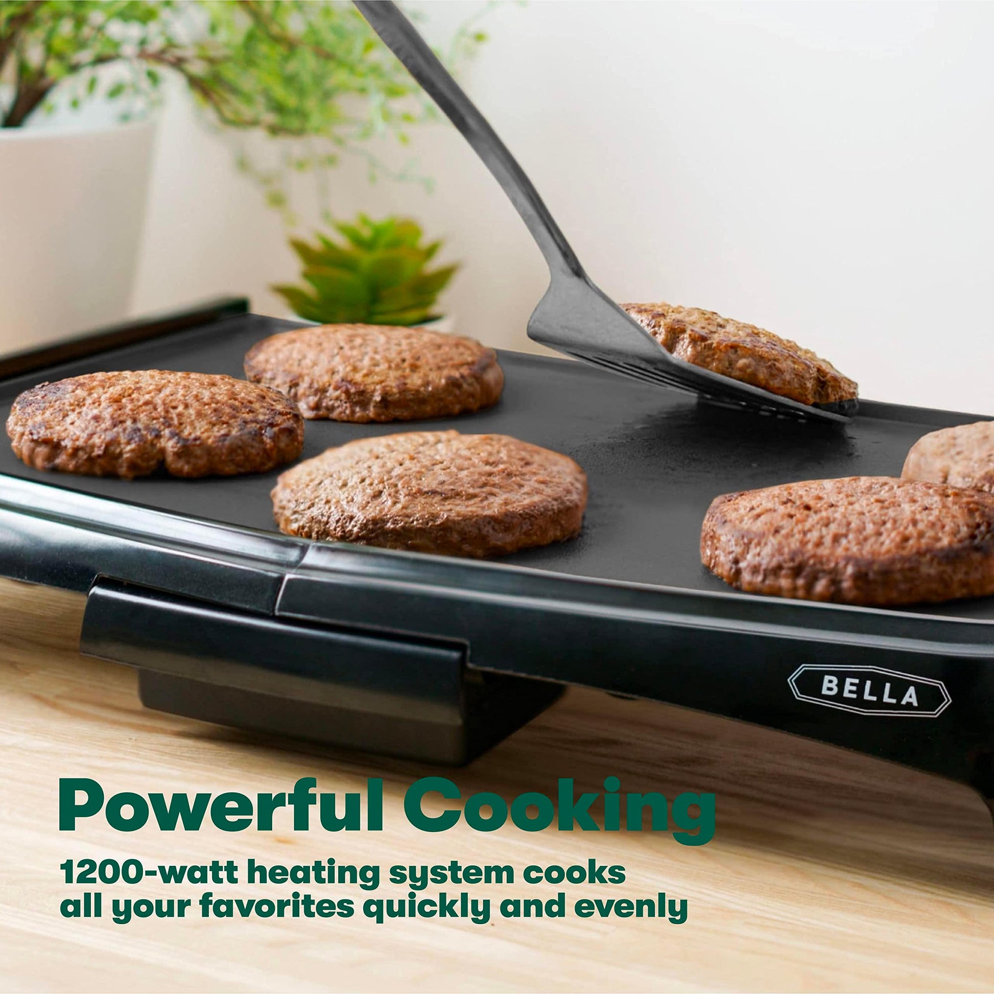 BELLA Electric Griddle with Crumb Tray - Smokeless Indoor Grill, Nonstick Surface, Adjustable Temperature Control Dial & Cool-touch Handles, 10" x 16", Black - CookCave