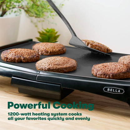 BELLA Electric Griddle with Crumb Tray - Smokeless Indoor Grill, Nonstick Surface, Adjustable Temperature Control Dial & Cool-touch Handles, 10" x 16", Black - CookCave
