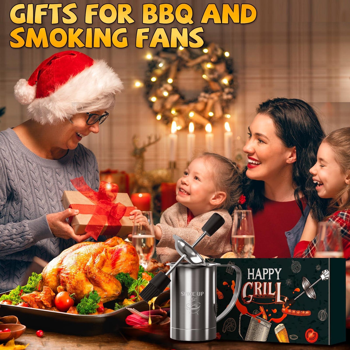 Grilling Accessories Men Women Gifts - BBQ Baster Brush and Sauce Basting Pot Set Christmas Stocking Stuffers Dad Mom Him Grandparents Chef Tools Smoker Unique Cooking Gadgets Kitchen Essentials - CookCave