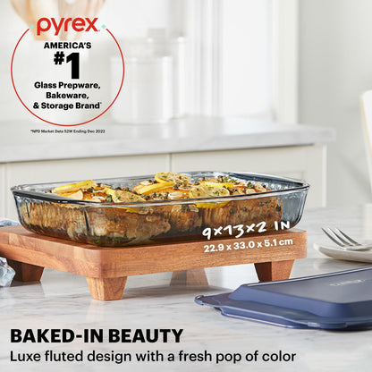 Pyrex Sculpted Tinted (9x13) Glass Baking Dish with BPA-Free Lid, Oblong Bakeware Glass Pan For Casserole & Lasagna, Dishwasher, Freezer, Microwave and Pre-Heated Oven Safe, Smoke - CookCave