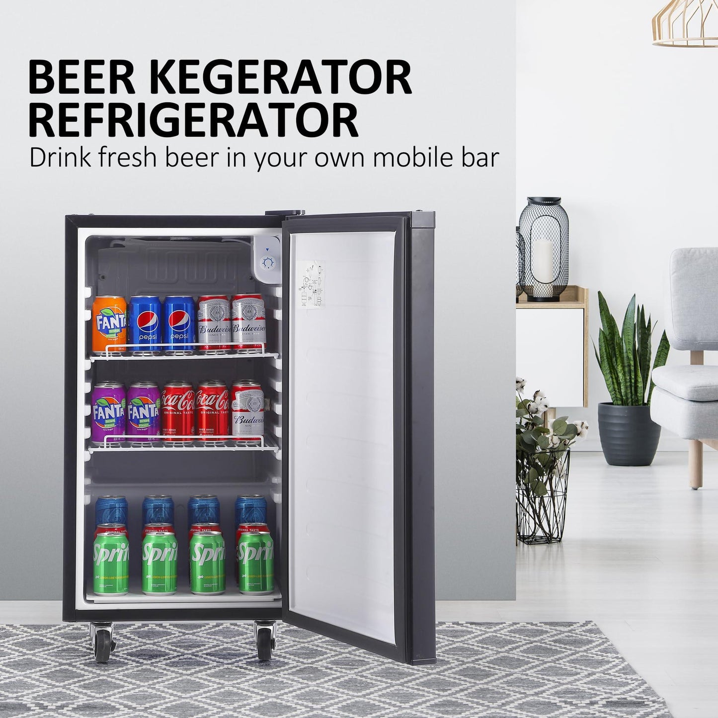 Kegerator and Keg Beer Cooler, Single Faucet Draft Beer Dispenser, Full Size Keg Refrigerator With Shelves, Stainless Steel, Drip Tray & Rail,black - CookCave