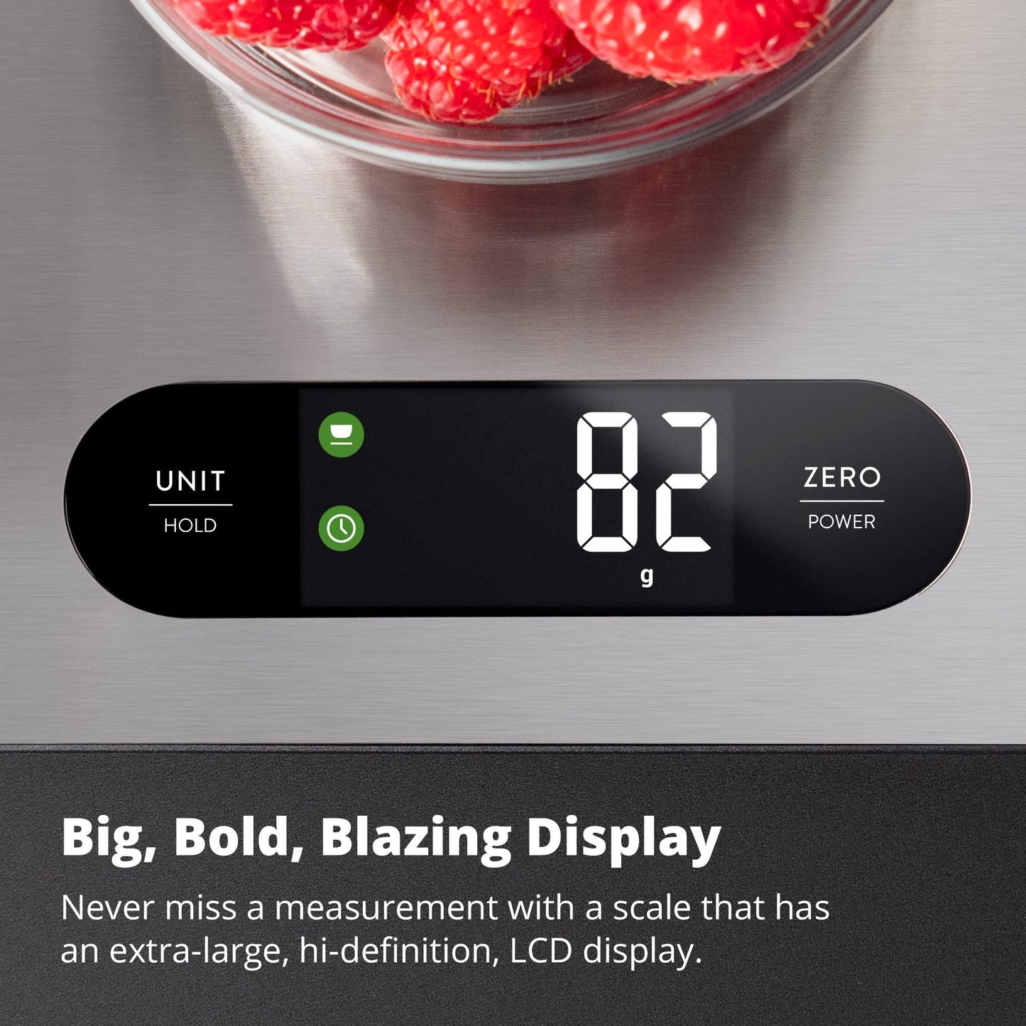 Greater Goods Stainless Steel Food Scale - A Premium Kitchen Scale That Weighs in Grams, Ounces, Fluid Ounces, and Milliliters | Hi-Def LCD Screen and Easy-to-Store Size | Designed in St. Louis - CookCave