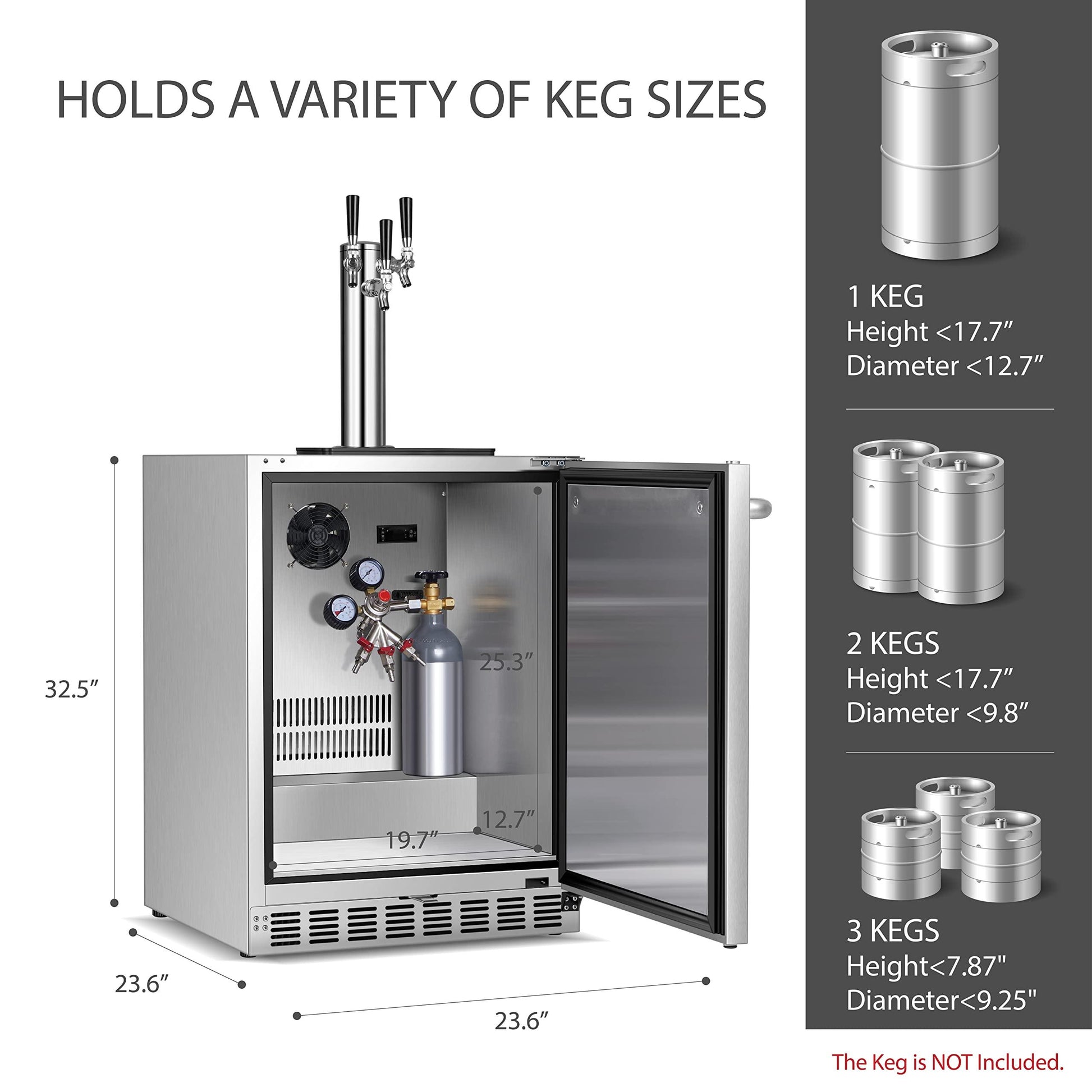 ICEJUNGLE 3 Taps Kegerator, Built-in Stainless Steel Kegerator Beer Dispenser, Freestanding Kegerator for Bar,Party, 3 Taps Stainless Steel Kegerator for Drink & Beer, Kegerator & 32℉-72℉ Temp Control - CookCave