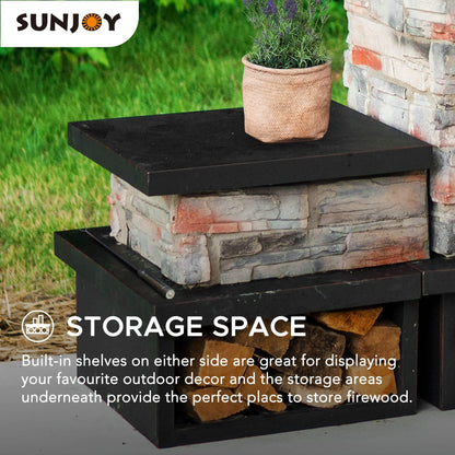 Sunjoy Outdoor Fireplace, Patio Wood Burning Fireplace with Steel Chimney, Mesh Spark Screen Doors, Fire Poker, and Removable Grate, Copper and Black - CookCave